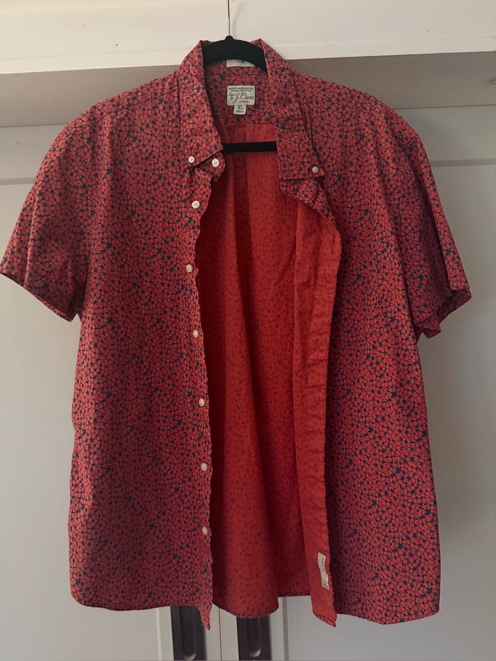 J. Crew Floral Red Short-Sleeve Button-Up Shirt